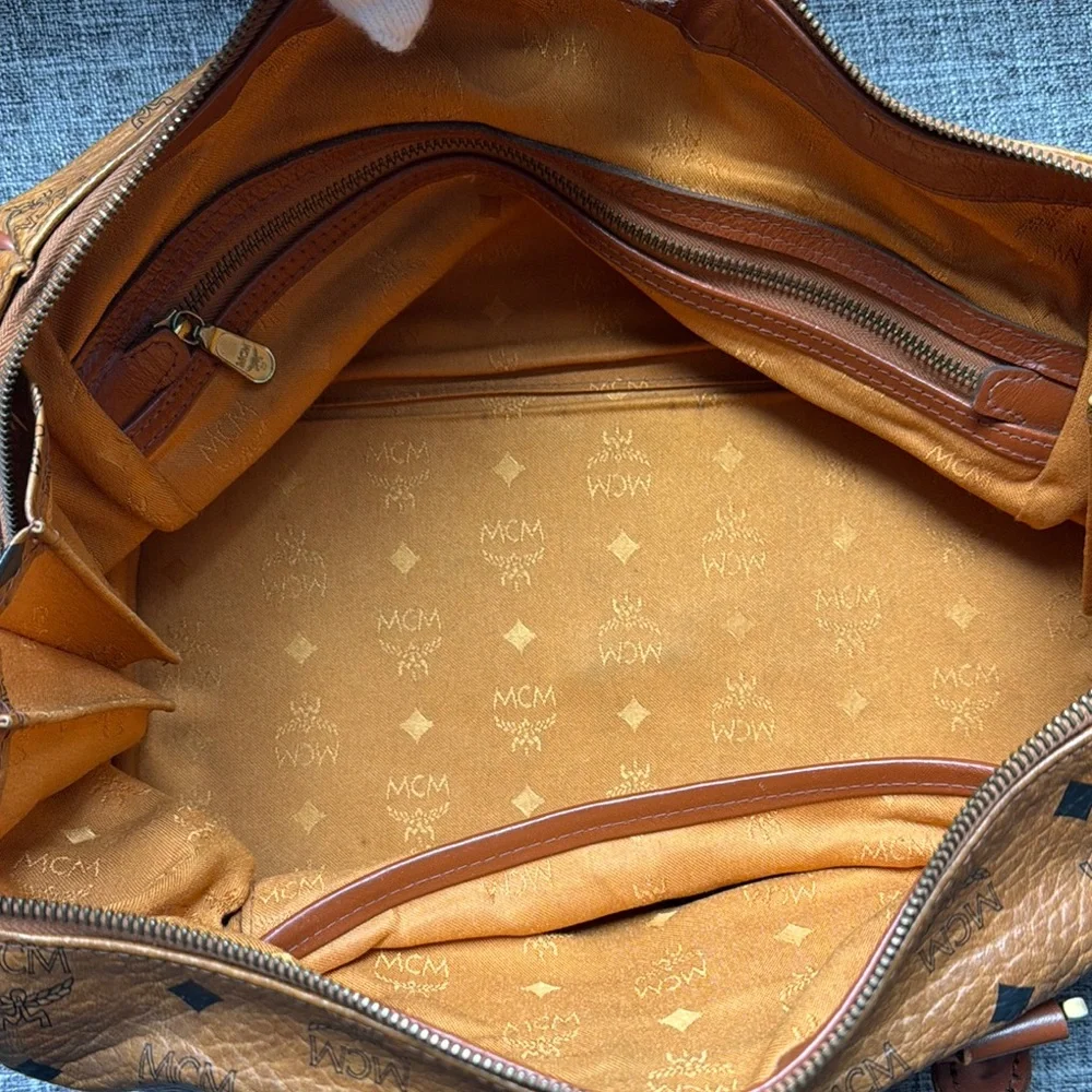MCM Brown Hand Bag with Signature Logo and Gold Hardware